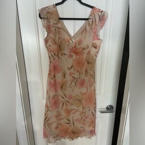 Laura Aura Pink and Cream Floral Midi Dress light and flowy size 14